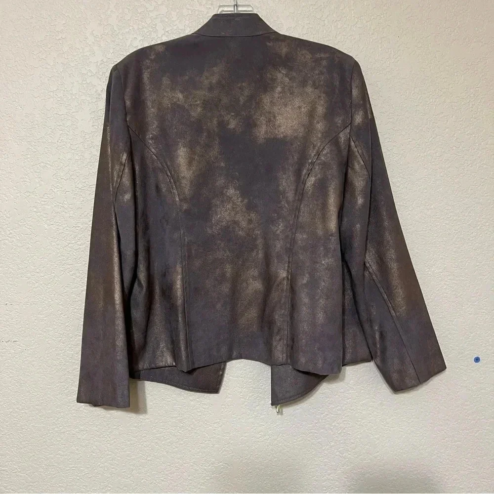 Chico’s Faux Suede Moto Jacket Bronze Metallic Open Front - Picture 2 of 10
